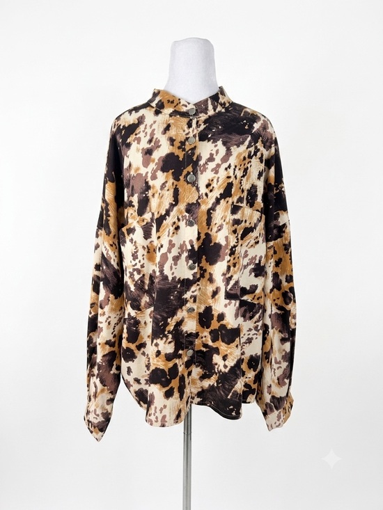 POL Tops - POL Womens Small Cow Print Button Down Satin Shirt Oversized Western Boho Top